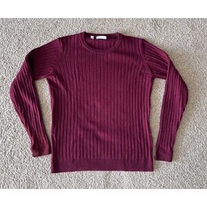 Quiet Luxury Preppy 100% Cashmere Sweater Mens Large Rib Knit Red Academia